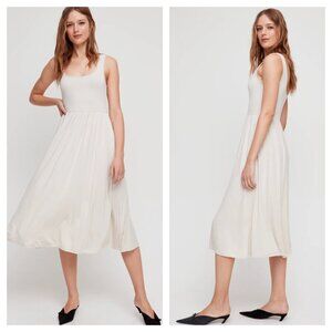 Aritzia Wilfred Assonance Sleeveless Midi Dress Ivory Scoop Neck Stretch Women M